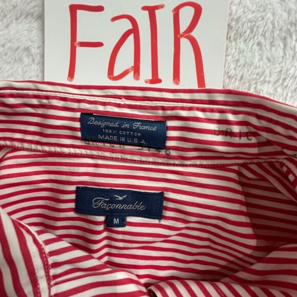 Faconnable Mens Red & White Striped Button-Up Long Sleeve Cotton Shirt Medium - Picture 3 of 6
